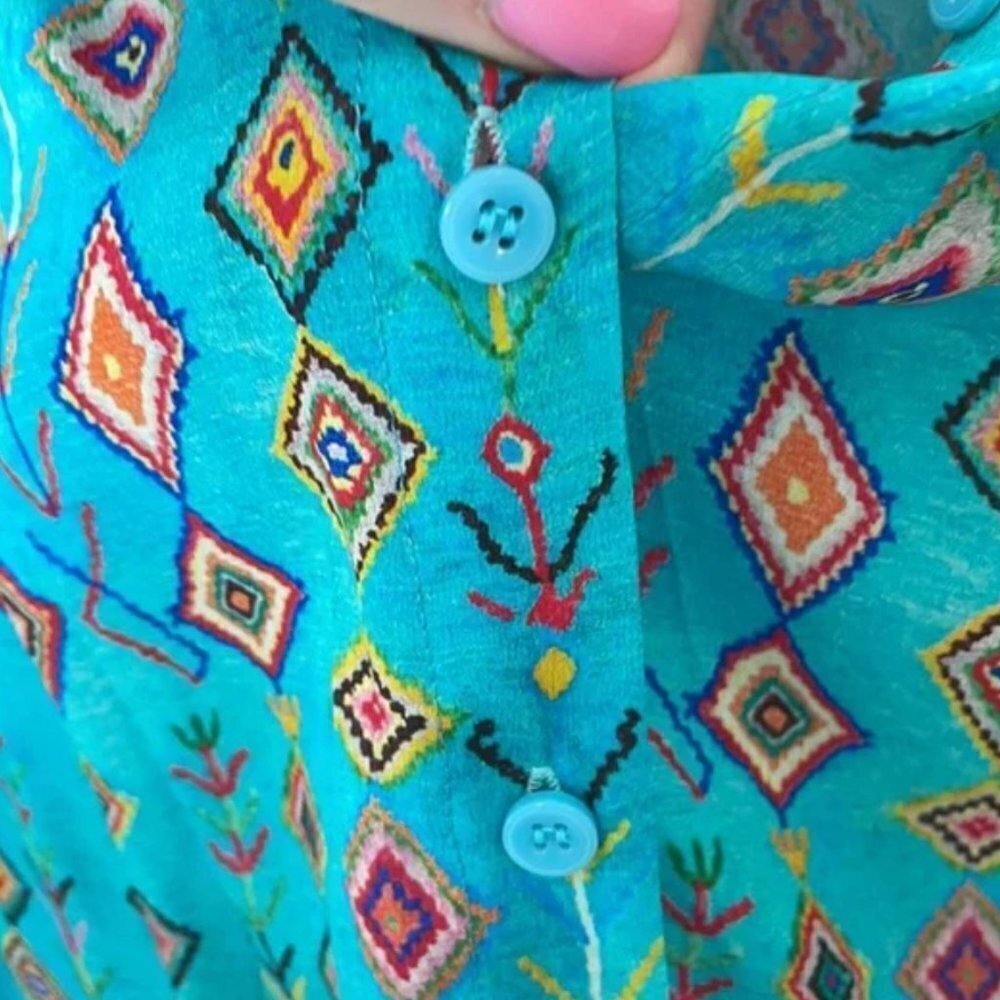 APNY Teal Patterned Long Sleeve Dress - Picture 4 of 9